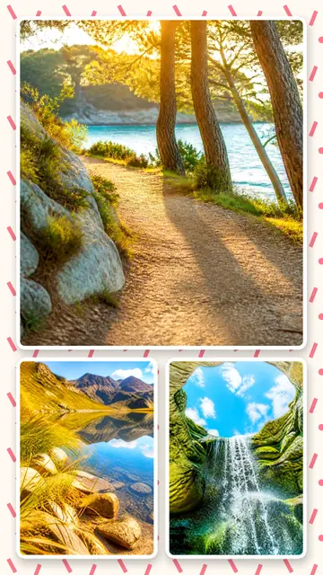 3 photo nature collage, on a confetti patterned background, sized for a story