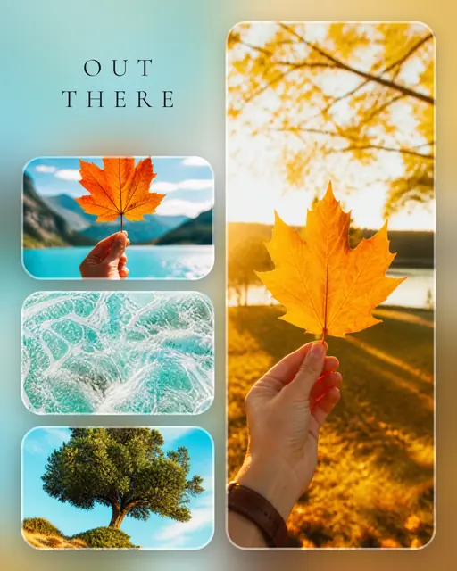 4 photo nature collage, over a blurred version of its own photos