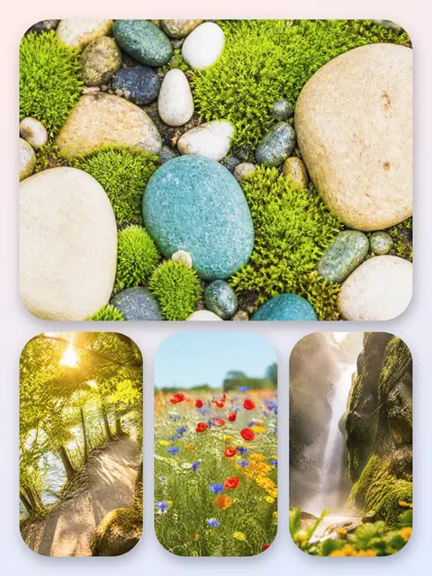 4 photo nature collage, with soft rounded corners on a pastel gradient, sized for a print