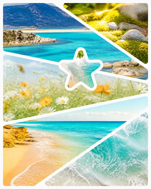 6 photo nature collage with a star medallion over the others