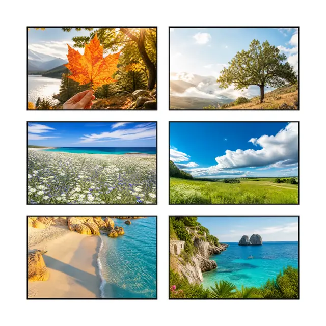 6 photo nature collage, with wide gallery margins and a hairline border