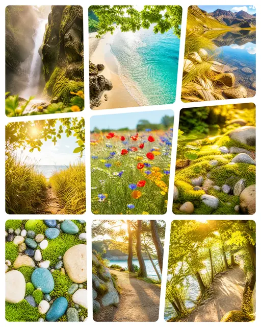9 photo nature collage, on plain white