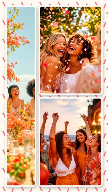 3 photo party collage, on a confetti patterned background, sized for a story