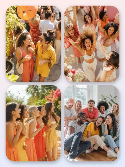 4 photo party collage, with soft rounded corners on a pastel gradient, sized for a print