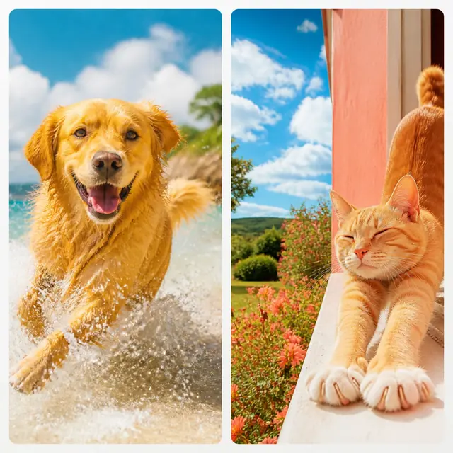 2 photo pet collage with a 2 by 1 grid