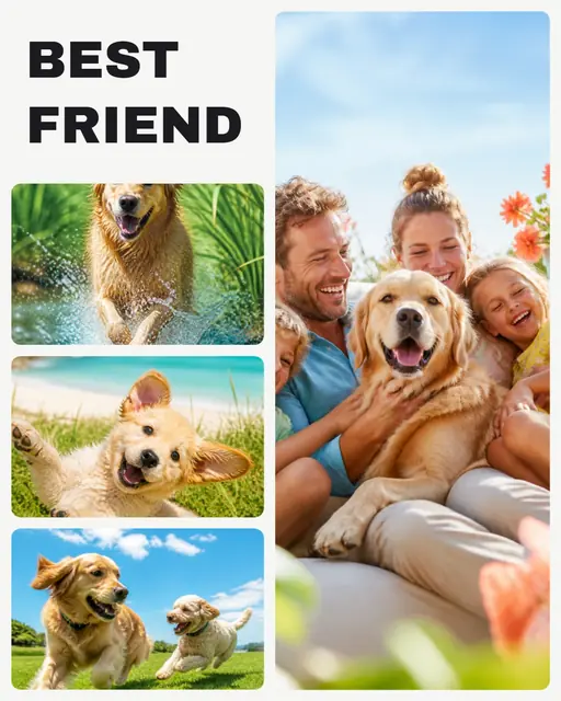 4 photo pet collage with a diamond medallion over the others