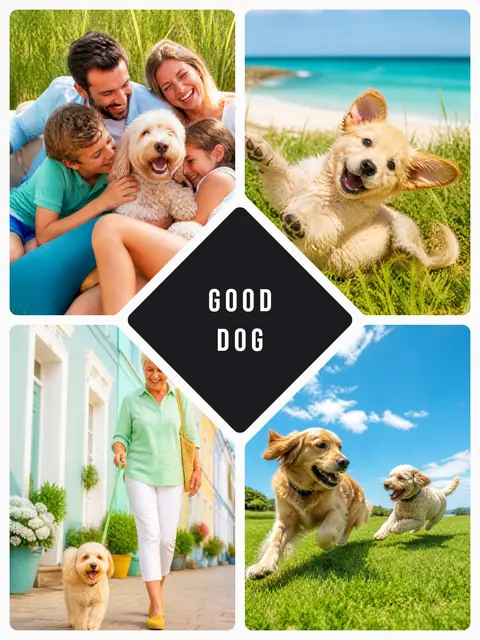 4 photo pet collage with a heart medallion over the others, sized for a print