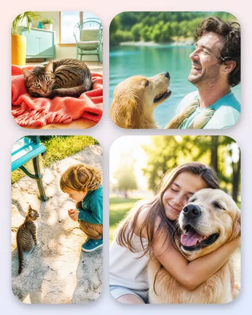 4 photo pet collage, with soft rounded corners on a pastel gradient