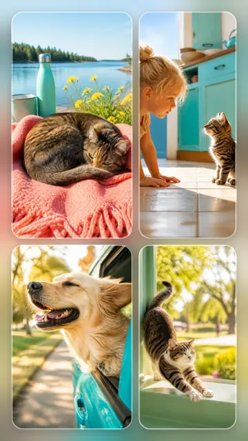 4 photo pet collage, over a blurred version of its own photos, sized for a story