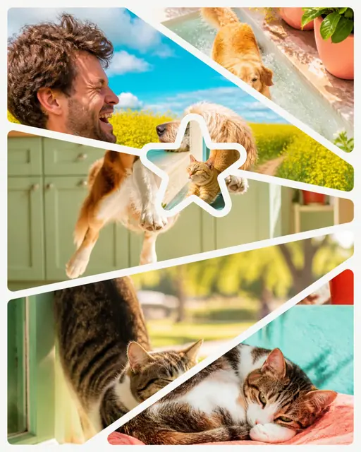 6 photo pet collage with a star medallion over the others