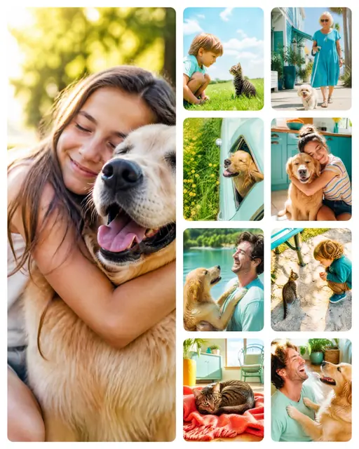 9 photo pet collage, on plain white
