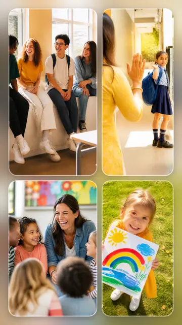 4 photo school collage, over a blurred version of its own photos, sized for a story