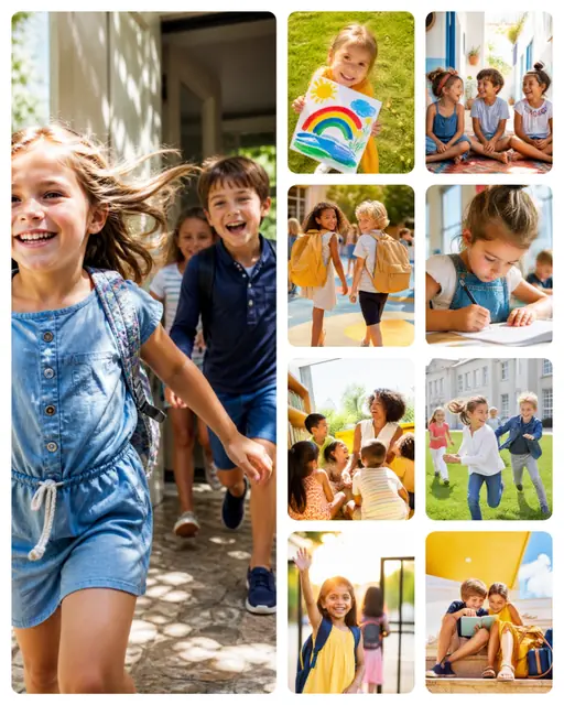 9 photo school collage, on plain white