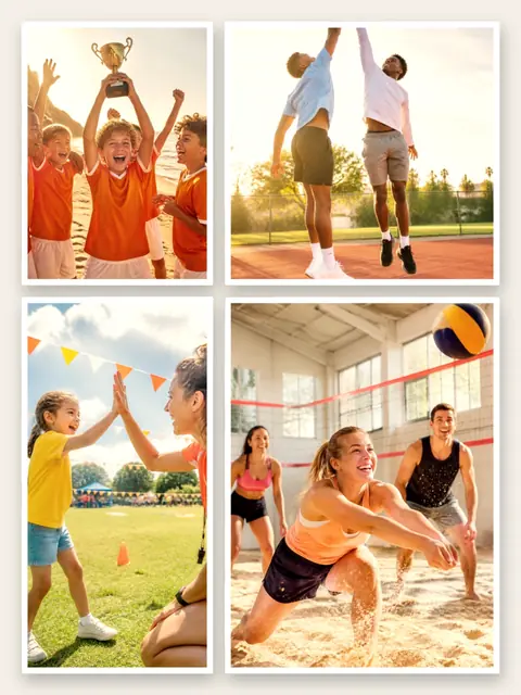 4 photo sports collage, with white polaroid borders on warm paper, sized for a print
