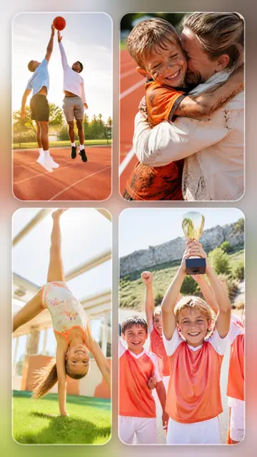 4 photo sports collage, over a blurred version of its own photos, sized for a story