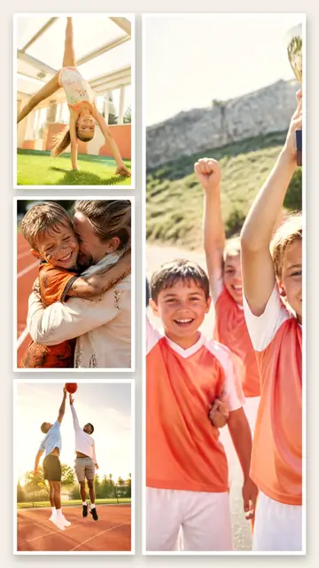 4 photo sports collage, with white polaroid borders on warm paper, sized for a story