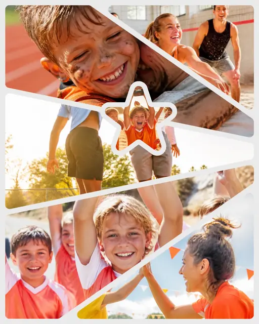 6 photo sports collage with a star medallion over the others