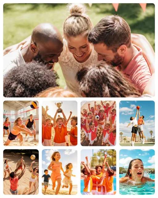 9 photo sports collage, on plain white