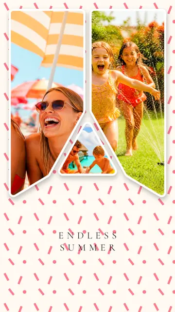 3 photo summer collage, on a confetti patterned background, sized for a story