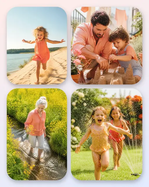 4 photo summer collage, with soft rounded corners on a pastel gradient