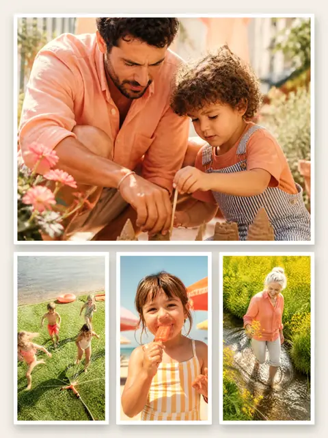4 photo summer collage, with white polaroid borders on warm paper, sized for a print
