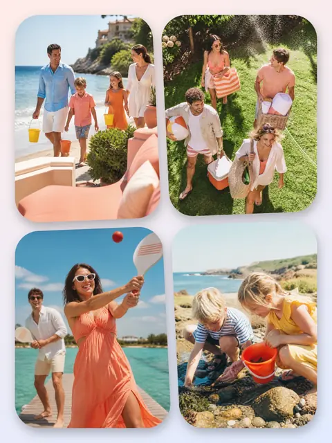 4 photo summer collage, with soft rounded corners on a pastel gradient, sized for a print