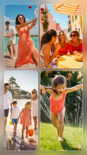 4 photo summer collage, over a blurred version of its own photos, sized for a story