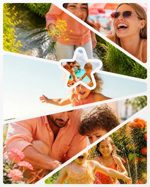 6 photo summer collage with a star medallion over the others