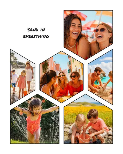 6 photo summer collage, with wide gallery margins and a hairline border