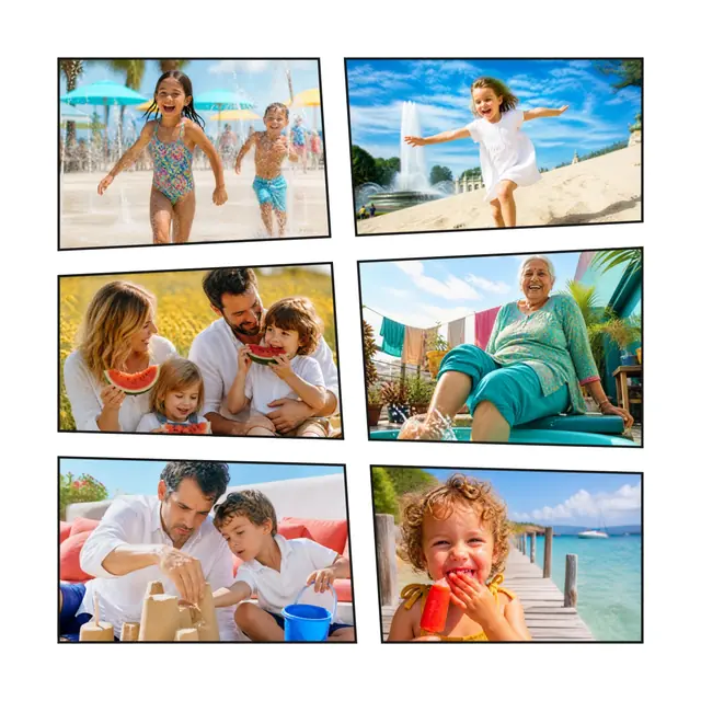 6 photo summer collage, with wide gallery margins and a hairline border