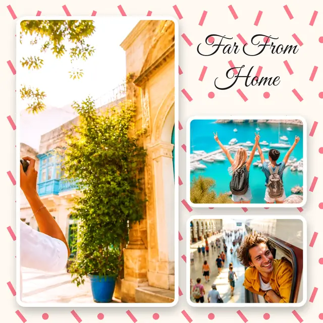 3 photo travel collage, on a confetti patterned background