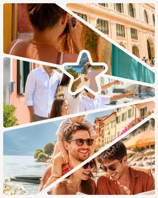 6 photo travel collage with a star medallion over the others