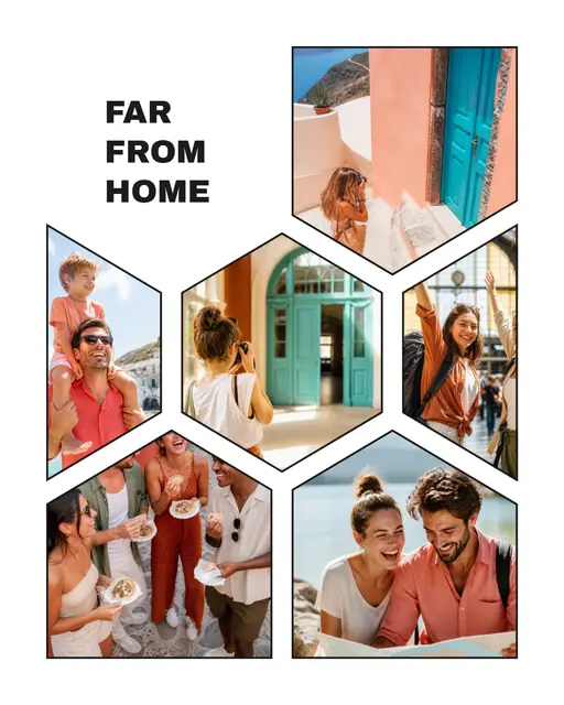6 photo travel collage, with wide gallery margins and a hairline border