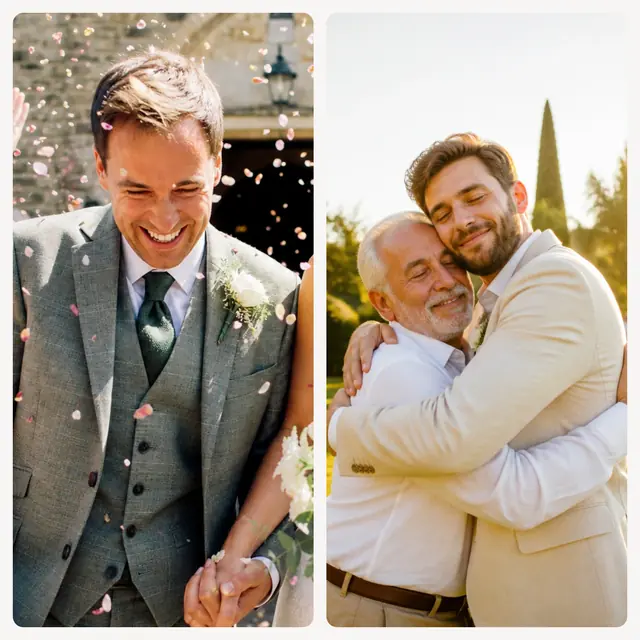 2 photo wedding collage with a 2 by 1 grid