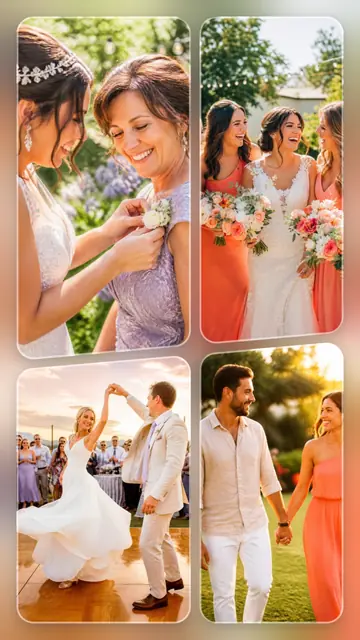 4 photo wedding collage, over a blurred version of its own photos, sized for a story
