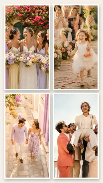 4 photo wedding collage, with white polaroid borders on warm paper, sized for a story