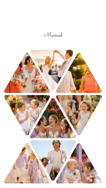 9 photo wedding collage, on plain white, sized for a story